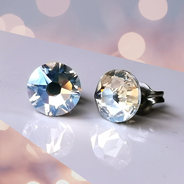 Clear Moonlight Crystal Titanium Earrings, 6.5mm